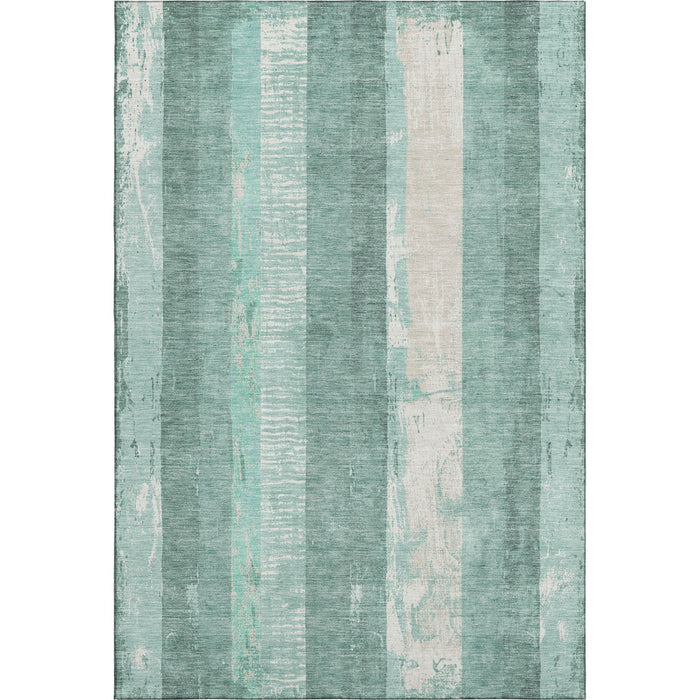 10' X 14' Striped Washable Area Rug With UV Protection (697296) - Pale Aqua / Teal / Beige