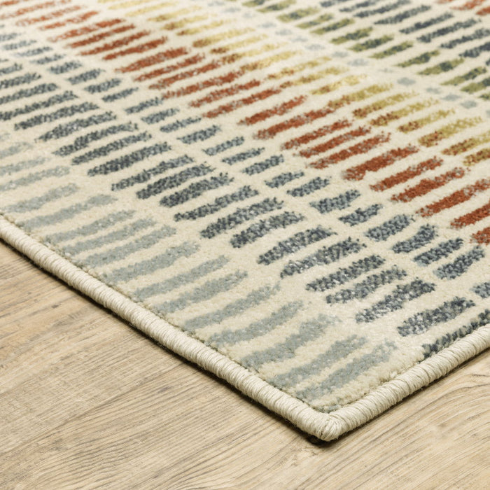 8' x 10' Geometric Power Loom Stain Resistant Area Rug - Ivory Blue Green Red And Gold