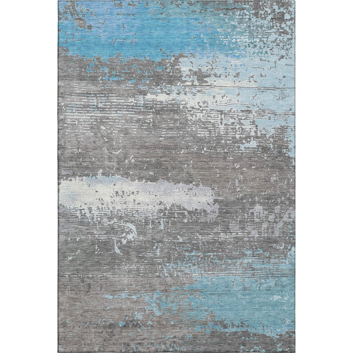 10' X 14' Abstract Washable Area Rug With UV Protection (701105) - Teal / Gray / Ivory