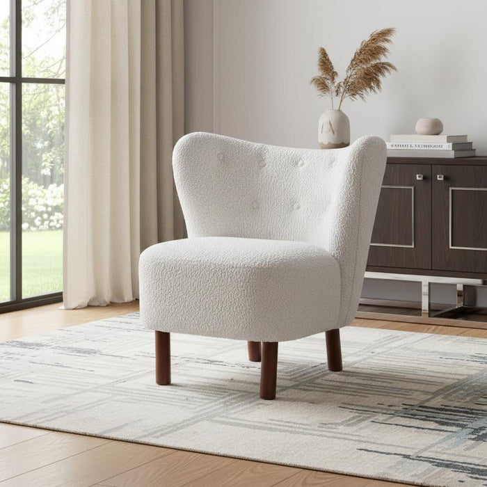 Sherpa And Brown Polka Dots Wingback Chair - White