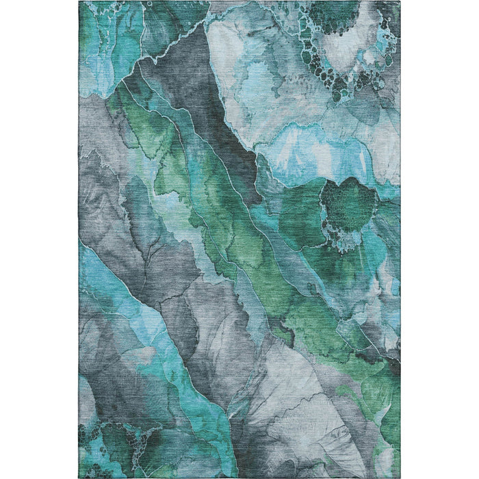 10' X 14' Floral Washable Area Rug With UV Protection (706205) - Teal / Green / Ivory