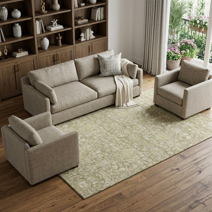 10' X 14' Floral Washable Area Rug With UV Protection (686036) - Taupe / Beige