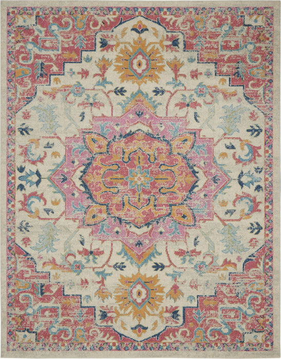 6' X 9' Floral Medallion Area Rug (550204) - Ivory / Pink / Red