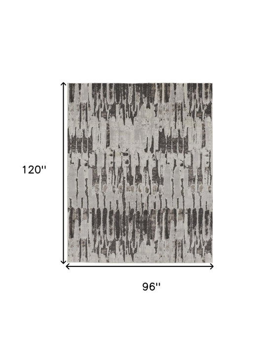 8' x 10' Abstract Power Loom Area Rug - Dark Gray And Ivory