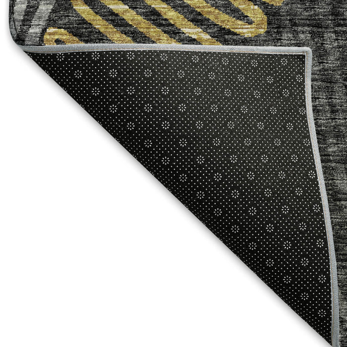 9' X 12' Botanical Leaves Washable Area Rug With UV Protection (645011) - Gray / Gold / Black