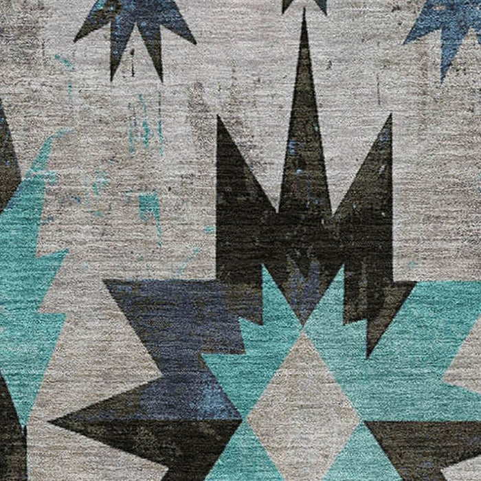 10' X 14' Diamond Washable Area Rug With UV Protection (707173) - Black / Gray / Blue
