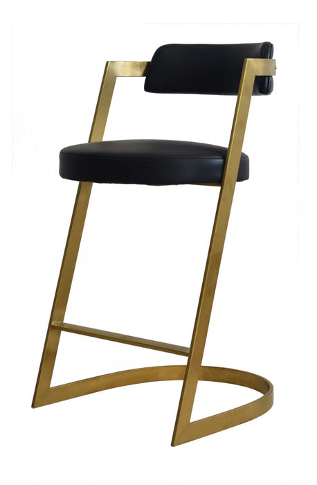 Faux Leather And Stainless Steel Low Back Counter Height Bar Chair - Black And Gold