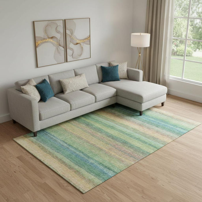 10' X 14' Striped Washable Area Rug With UV Protection (717572) - Sage / Peach