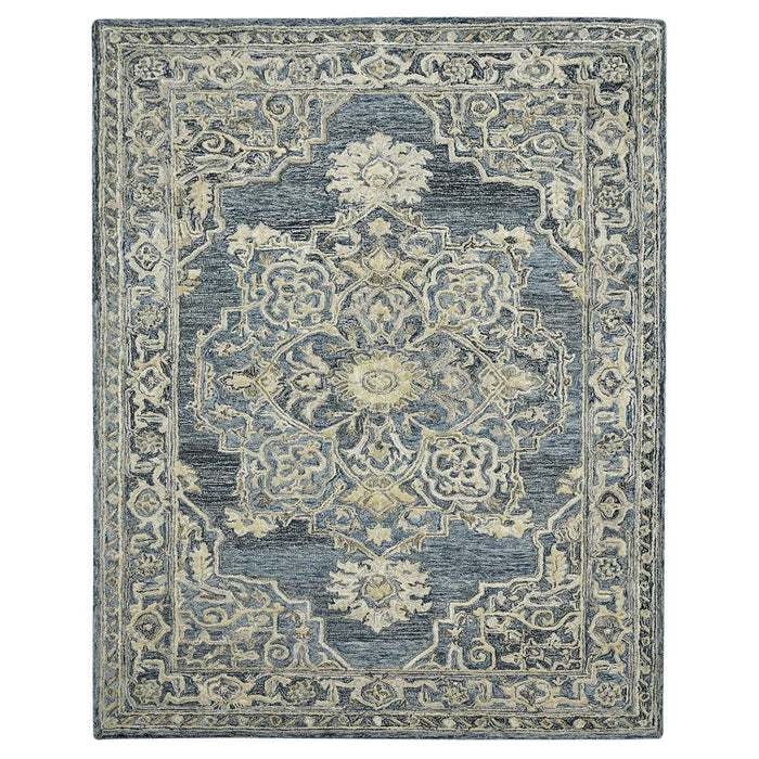 5' X 7' Wool Oriental Hand Tufted Area Rug - Denim Blue And Ivory
