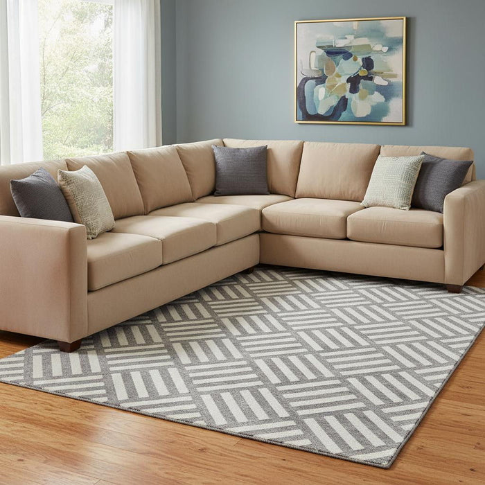 8' X 10' Geometric Washable Area Rug With UV Protection (652345) - Charcoal / Ivory