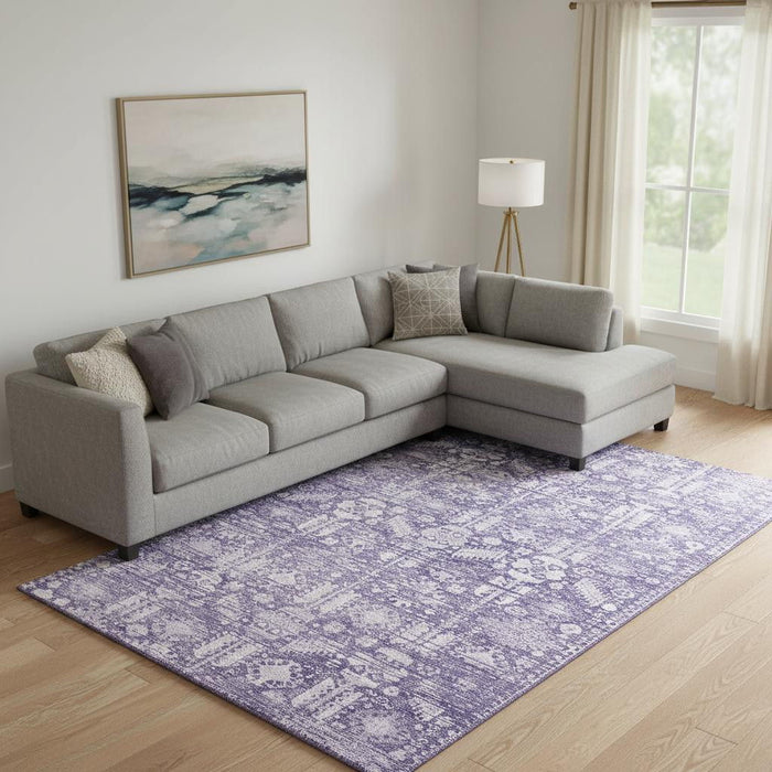 10' X 14' Oriental Washable Area Rug With UV Protection (700859) - Purple / Ivory