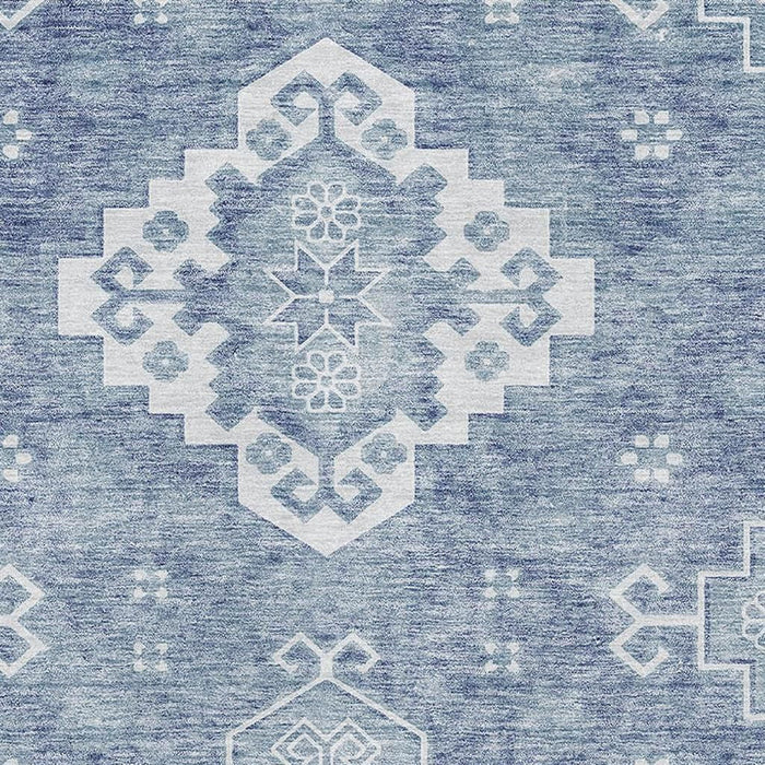 10' X 14' Medallion Washable Area Rug With UV Protection (667408) - Blue / Ivory