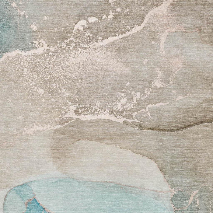 9' X 12' Abstract Washable Area Rug With UV Protection (647217) - Teal / Beige / Ivory