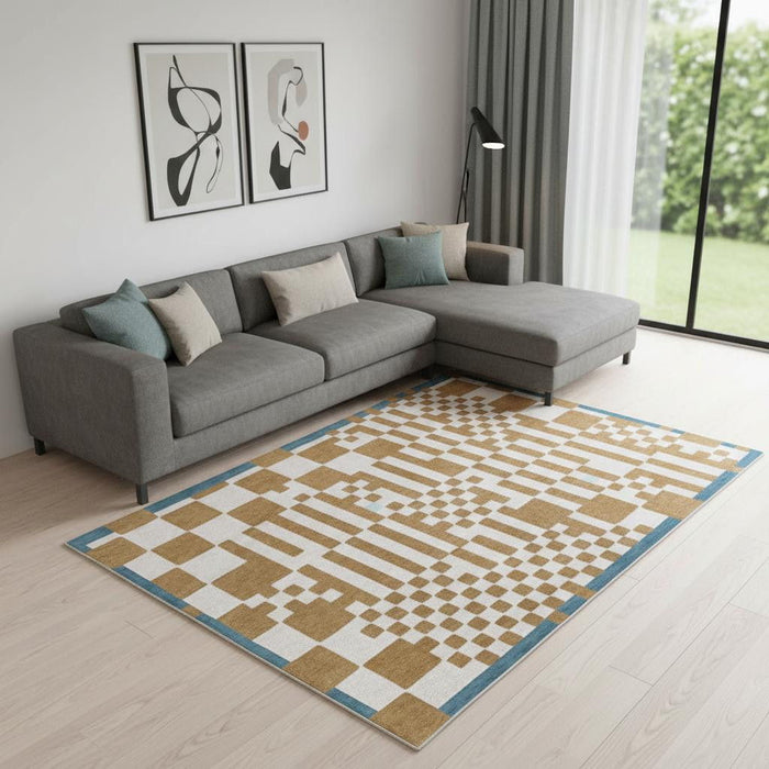 9' X 13' Geometric Washable Area Rug (551849) - Blue / Brown