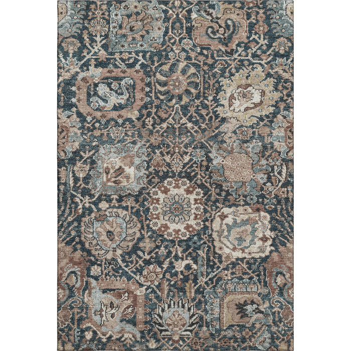 10' X 14' Floral Washable Area Rug With UV Protection (692994) - Taupe / Teal / Brown