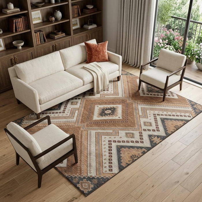 10' X 14' Tribal Washable Area Rug With UV Protection (679270) - Copper / Beige / Gray