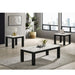 Modern Giga 3-piece living room table set with black and white faux marble tops and wooden legs, includes coffee and side tables.