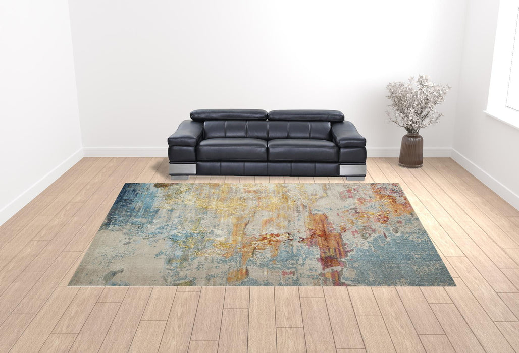 12' x 15' Abstract Power Loom Area Rug - Blue And Gray