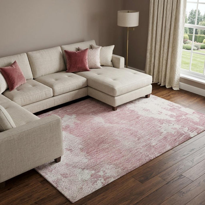 10' X 14' Abstract Washable Area Rug With UV Protection (696764) - Blush / Blue / Ivory