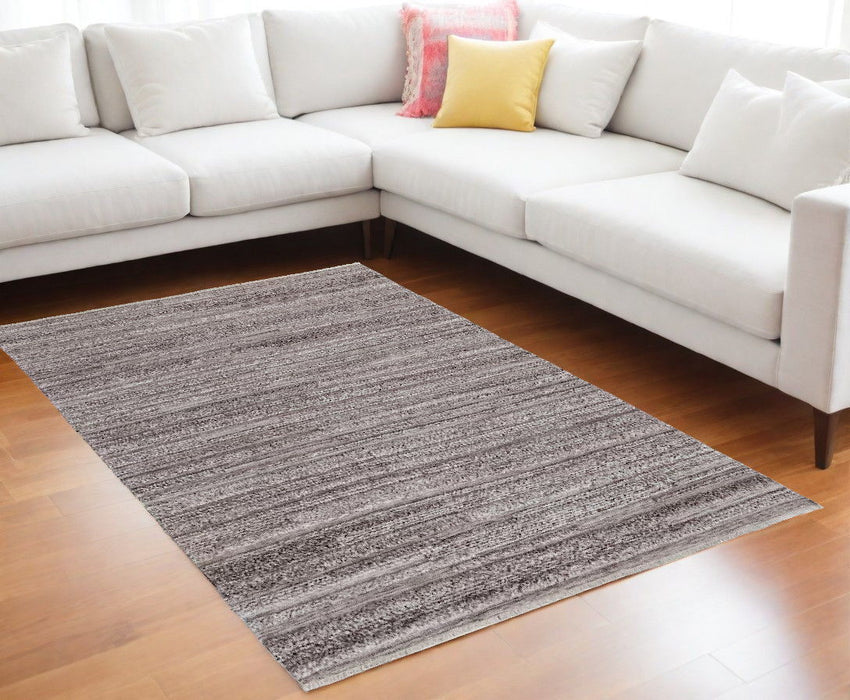10' x 14' Striped Shag Hand Woven Area Rug - Gray And Ivory