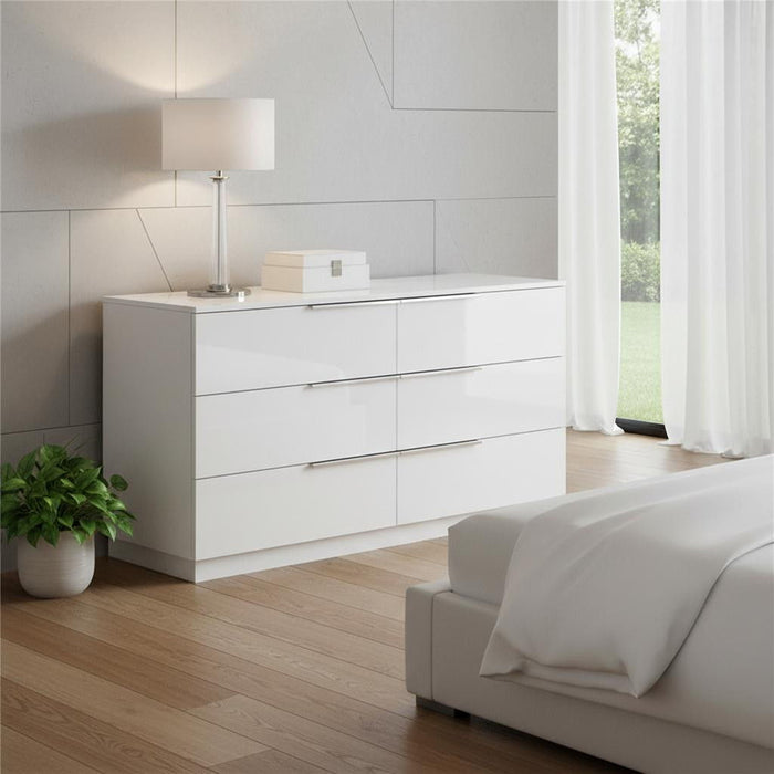 62" Wood Six Drawer Double Dresser - White