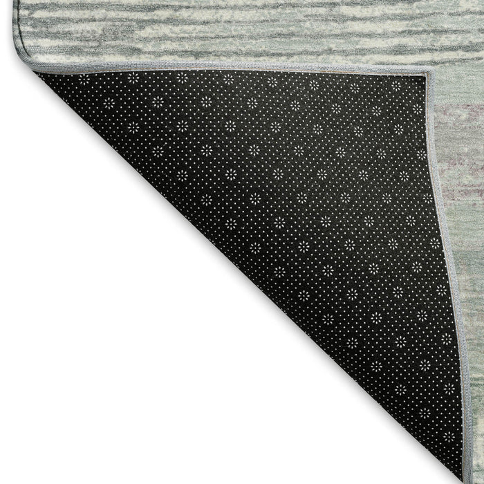10' X 14' Striped Washable Area Rug With UV Protection (696518) - Pale Aqua / Sage / Ivory