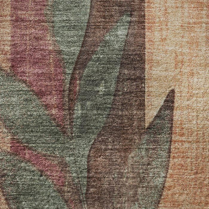 10' X 14' Floral Washable Area Rug With UV Protection (706397) - Terra Cotta / Sage