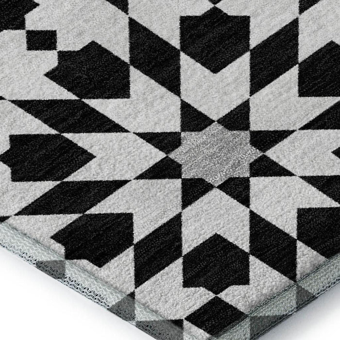 10' X 14' Geometric Washable Area Rug With UV Protection - Black And Silver