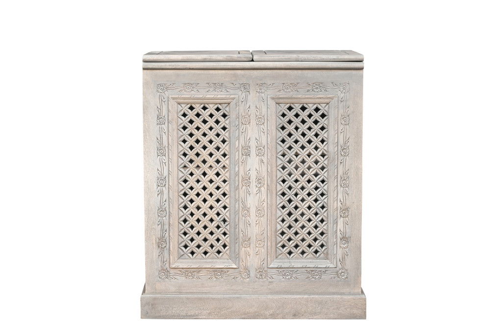 Solid Wood Carved Floral Bar Cabinet With Two Doors One Drawer (727847) - White
