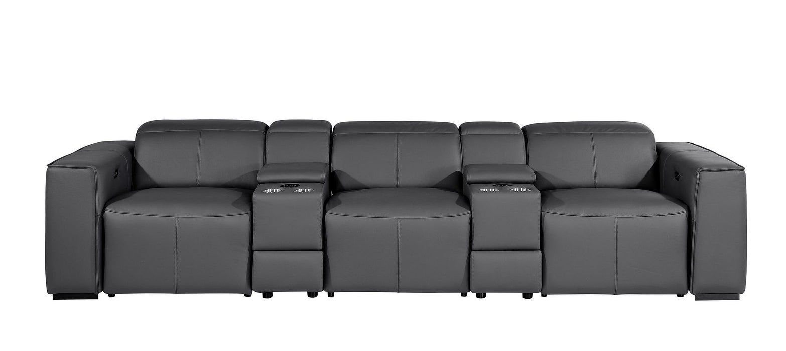 Top Grain Leather Reclining Metal USB Sofa (720399) - Dark Gray