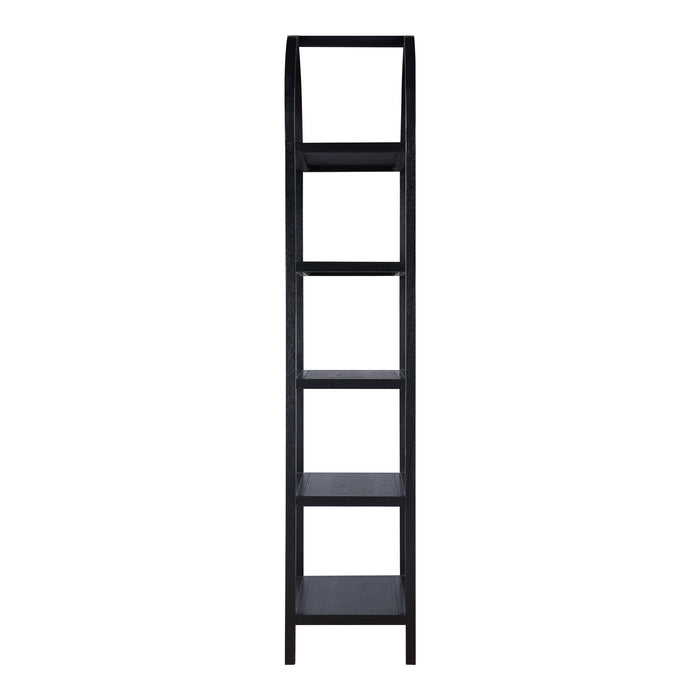 Five Tier Arched Top Bookcase - Black / Oak