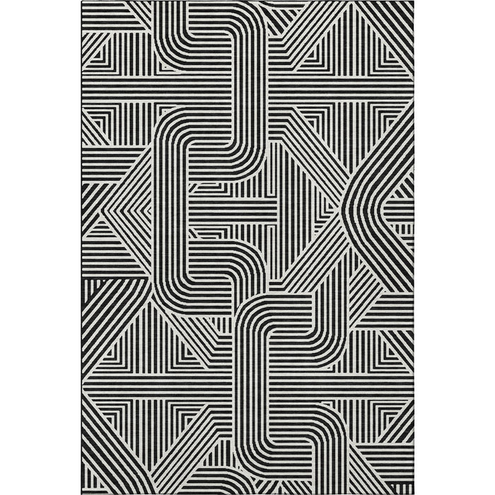 10' X 14' Abstract Geometric Washable Area Rug With UV Protection (672887) - Black / Ivory