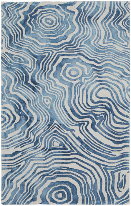 8' x 11' Wool Geometric Tufted Handmade Area Rug - Blue And Ivory