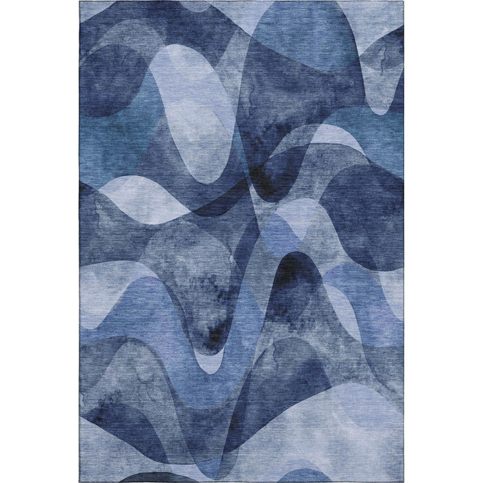 8' X 10' Abstract Washable Area Rug With UV Protection (648086) - Navy Blue / Ivory