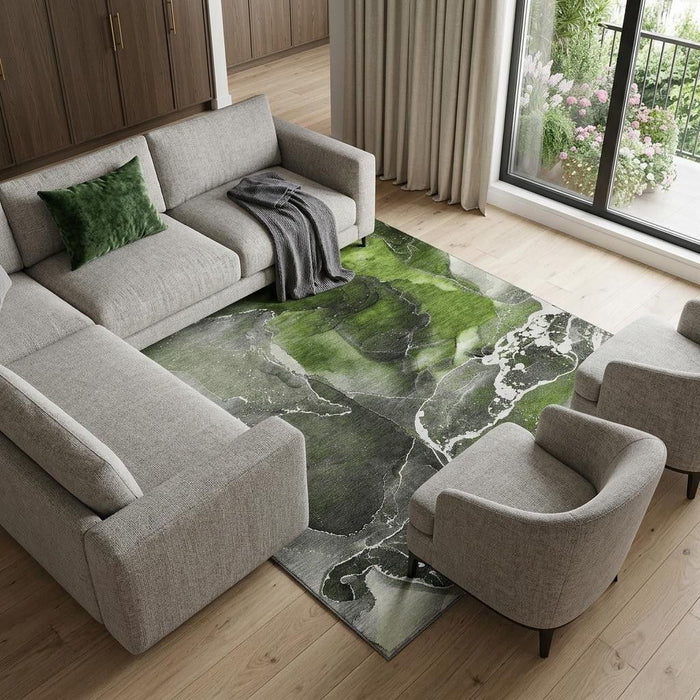 10' X 14' Abstract Washable Area Rug With UV Protection (646680) - Green / Charcoal