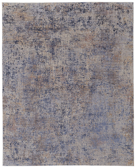 10' x 13' Abstract Power Loom Area Rug - Blue Brown And Tan