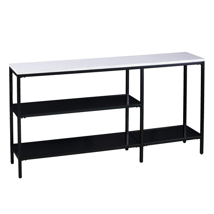 Faux Marble Frame Console Table Two Shelves - White / Black