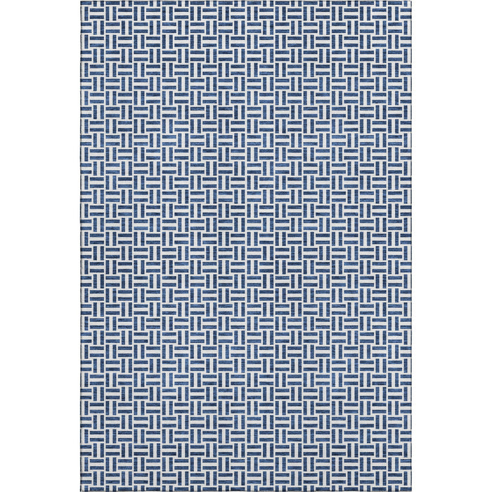 10' X 14' Geometric Washable Area Rug With UV Protection (672434) - Navy Blue / Ivory