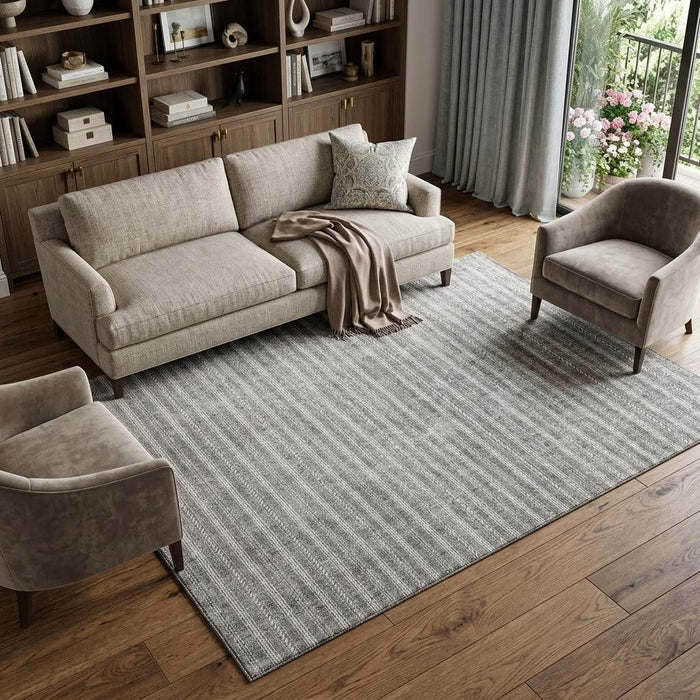 10' X 14' Striped Washable Area Rug With UV Protection (673891) - Taupe / Ivory