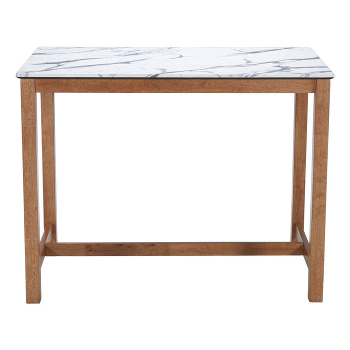 Faux Marble Solid Wood Rectangular Bar Table - White