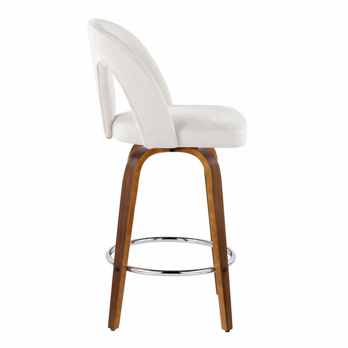 Ava - Upholstered Fixed-Height Barstool (Set of 2) - Walnut Wood Base