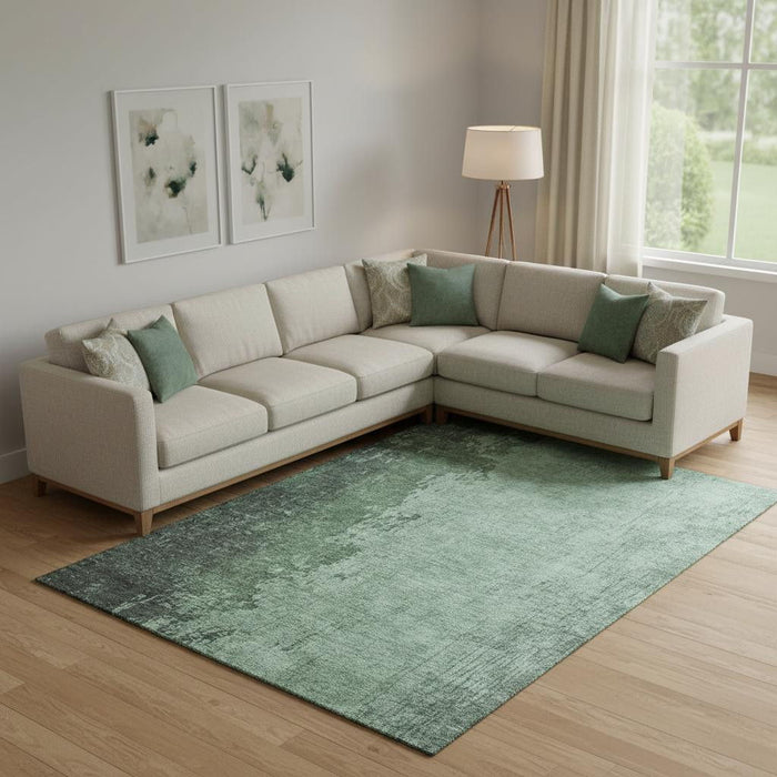10' X 14' Abstract Washable Area Rug With UV Protection (707857) - Pale Aqua / Gray