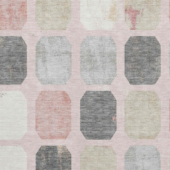 10' X 14' Geometric Washable Area Rug With UV Protection (709192) - Blush / Charcoal / Ivory