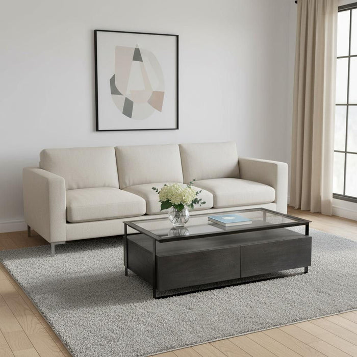 Glass Rectangular Coffee Table With Four Drawers Shelf - Clear / Black