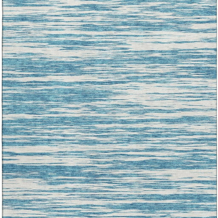 10' X 14' Striped Washable Area Rug With UV Protection (675630) - Teal / Ivory