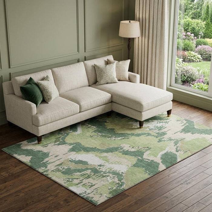 10' X 14' Abstract Washable Area Rug With UV Protection (668663) - Green / Ivory / Beige