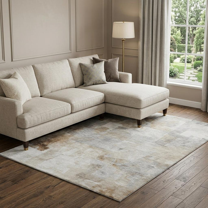 10' X 14' Abstract Washable Area Rug With UV Protection (696710) - Linen / Gray / Ivory
