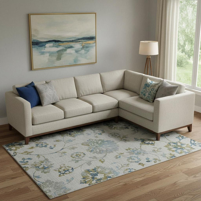 10' X 14' Floral Washable Area Rug With UV Protection (667951) - Taupe / Blue / Gold