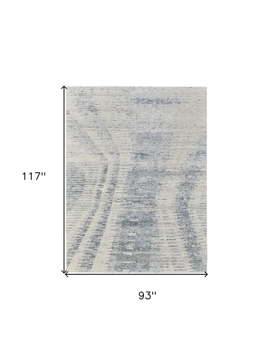 8' x 10' Abstract Hand Knotted Worn Faded Area Rug - Ivory Gray And Blue