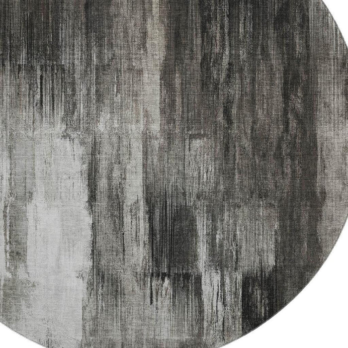 8' Abstract Washable Round Rug With UV Protection (649603) - Gray / Ivory